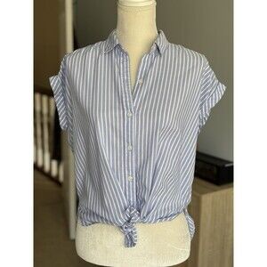 Abercrombie & Fitch Striped Short-Sleeve Button Up Shirt Blue White Women's XS
